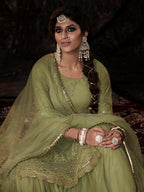Myra Parrot Net Embroidered Sharara Suit | Grocsy