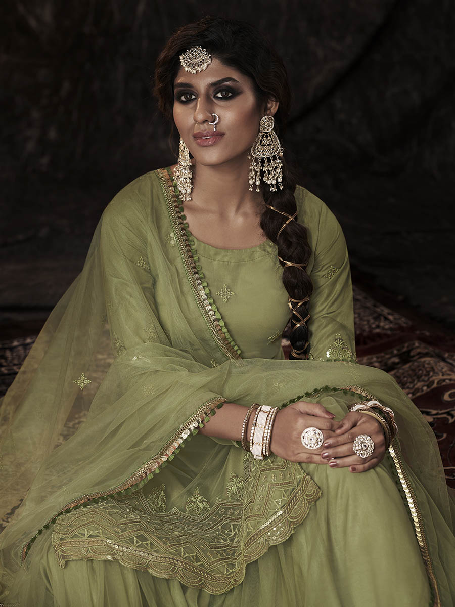 Myra Parrot Net Embroidered Sharara Suit | Grocsy