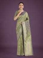 Monjolika Fashion Banarasi Silk Olive Zaal Pattern Traditional Saree | Grocsy