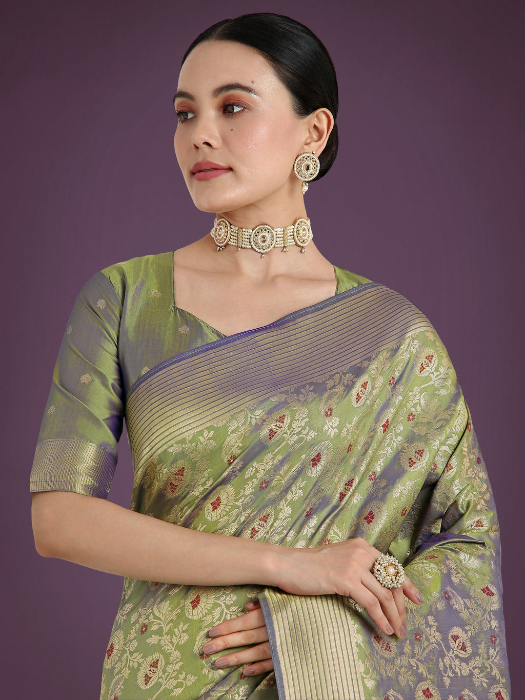 Monjolika Fashion Banarasi Silk Olive Zaal Pattern Traditional Saree | Grocsy