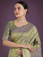 Monjolika Fashion Banarasi Silk Olive Zaal Pattern Traditional Saree | Grocsy