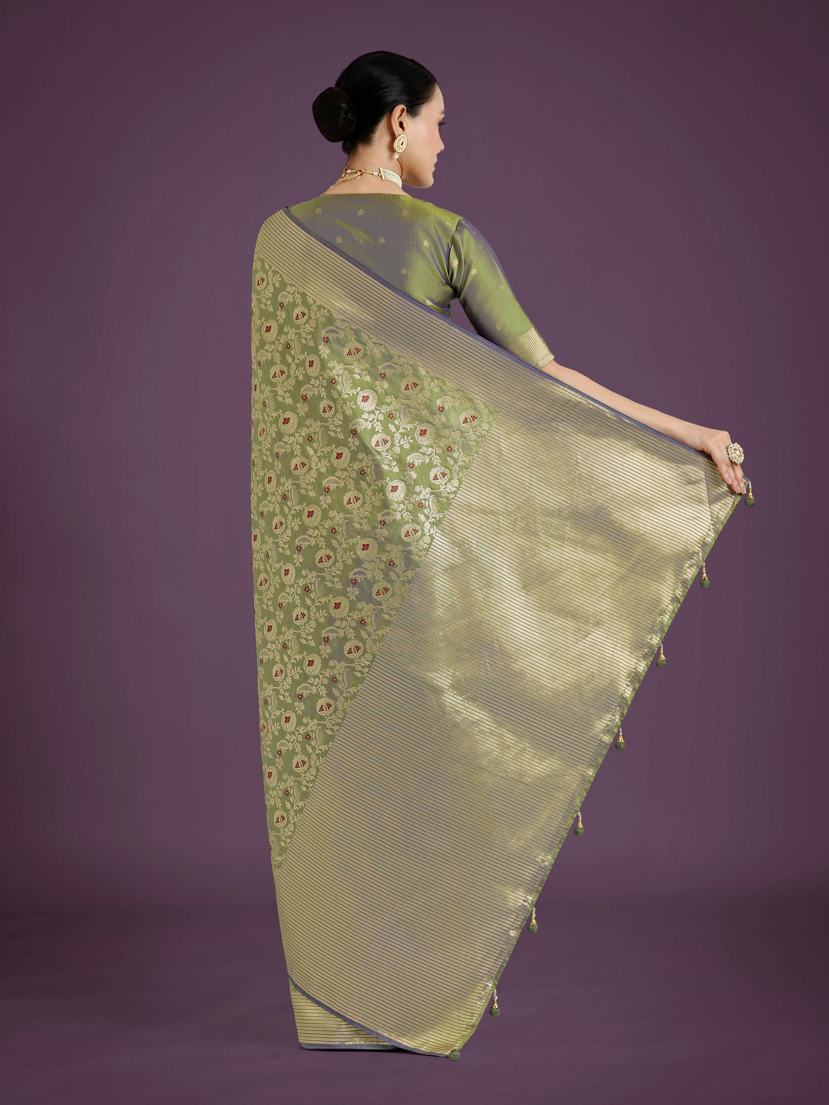 Monjolika Fashion Banarasi Silk Olive Zaal Pattern Traditional Saree | Grocsy