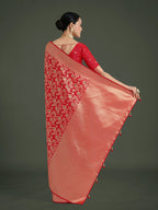 Monjolika Fashion Banarasi Silk Red Zaal Pattern Traditional Saree | Grocsy