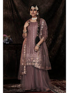 Myra Lilac Net Embroidered Sharara Suit | Grocsy