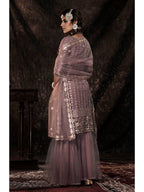 Myra Lilac Net Embroidered Sharara Suit | Grocsy