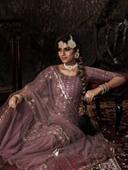 Myra Lilac Net Embroidered Sharara Suit | Grocsy