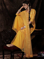 Myra Mustard Net Embroidered Sharara Suit | Grocsy