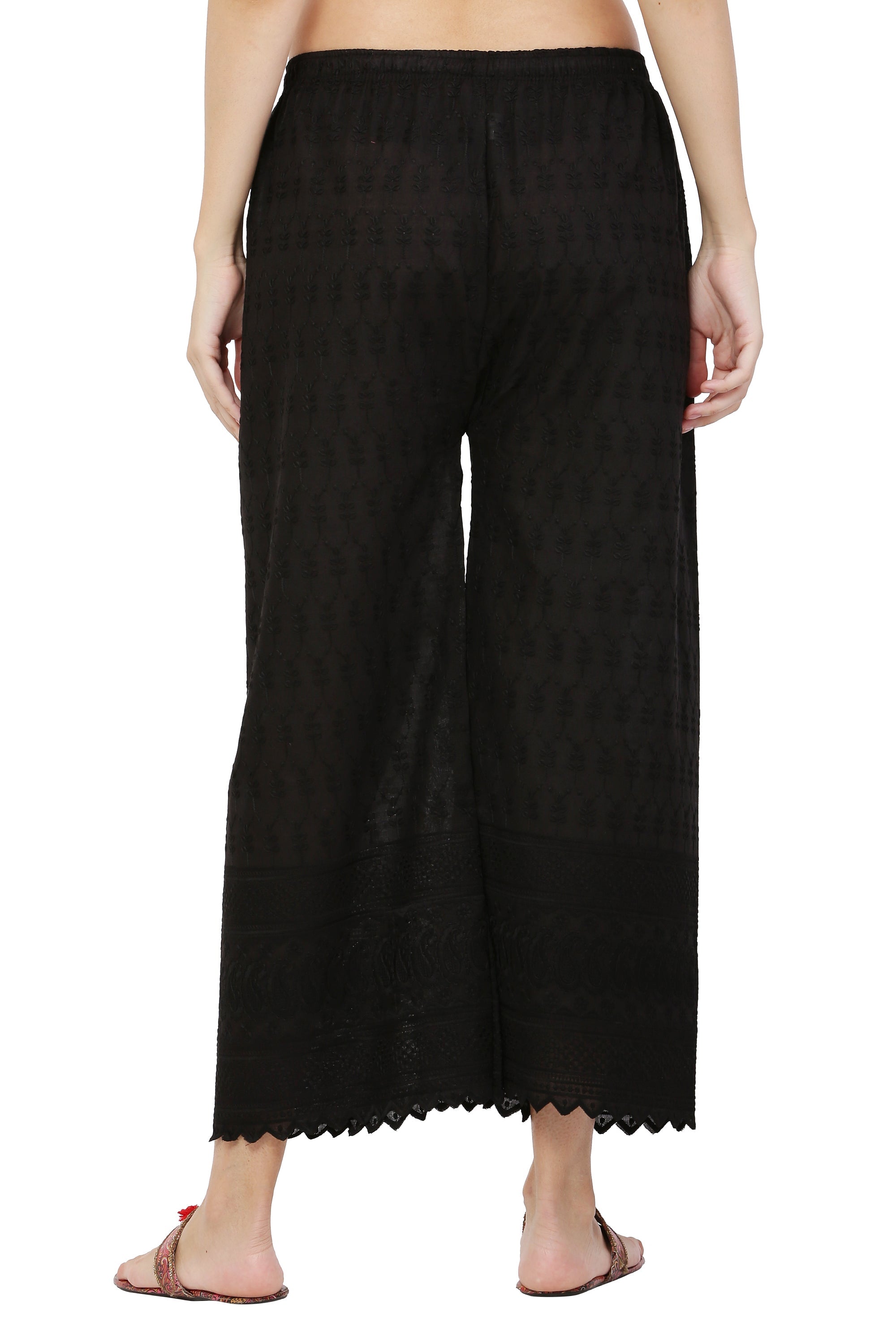 PAVONINE Black Color Half Schiffli Chikankari Cotton Fabric Palazzo For Women | Grocsy