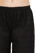PAVONINE Black Color Half Schiffli Chikankari Cotton Fabric Palazzo For Women | Grocsy