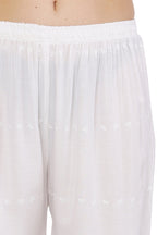 PAVONINE White Color Half Schiffli Chikankari Cotton Fabric Palazzo For Women | Grocsy