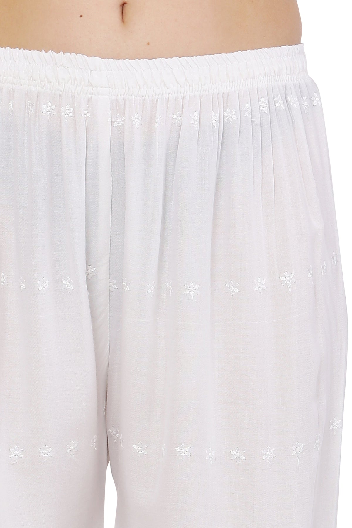 PAVONINE White Color Half Schiffli Chikankari Cotton Fabric Sharara For Women | Grocsy