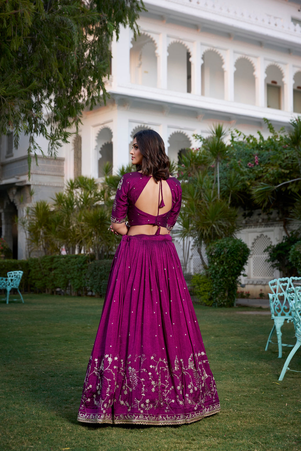 Lorenvalley Purple Vichitra Silk Sequins and Thread Embroidery Work With Lace Border Lehenga Choli | Grocsy