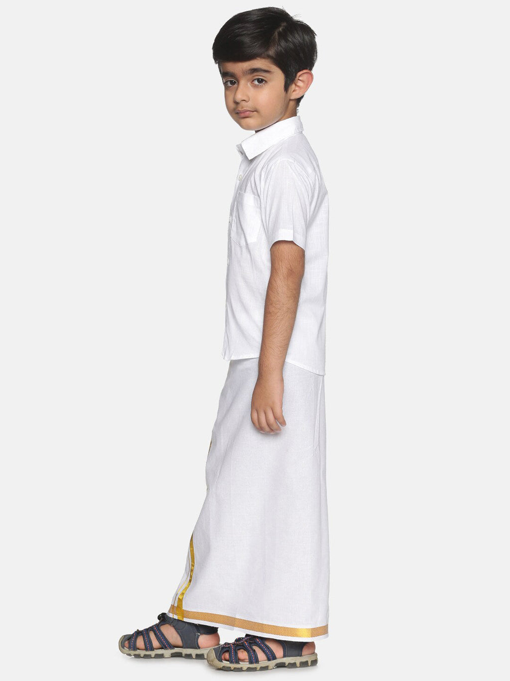 Sethukrishna Boys White & Gold-Toned Shirt with Dhoti | Grocsy