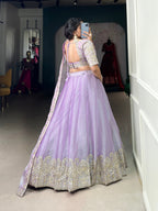 Lorenvalley Lavender Burberry Silk Sequins Embroidery Work Lace Border Lehenga Choli | Grocsy