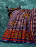 Light Orange And Ink Blue Colour Printed Semi Chanderi Saree By Gayathri Reddy Designer Studio | Grocsy