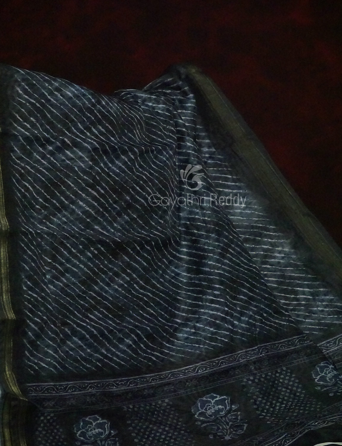 Slate Black Colour Leheriya Design Semi Chanderi Saree By Gayathri Reddy Designer Studio | Grocsy