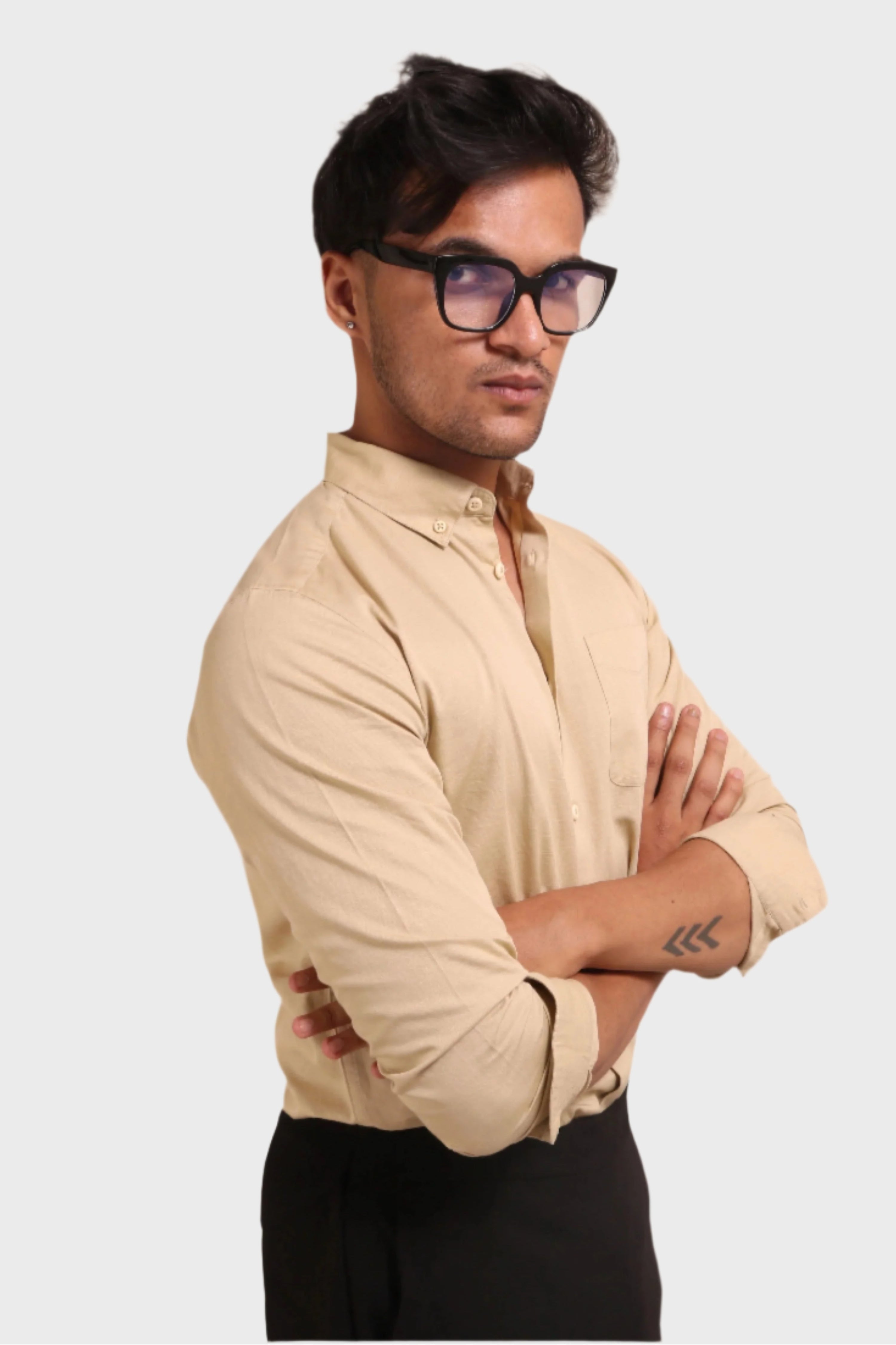 Jonesburg Men's Beige Slub Satin Slim Fit Semi Formal Shirt | Grocsy