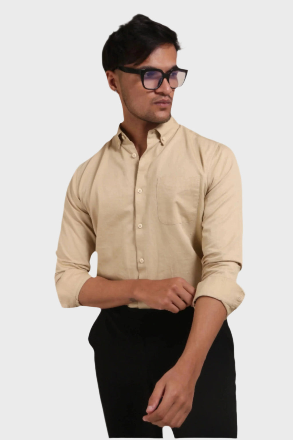 Jonesburg Men's Beige Slub Satin Slim Fit Semi Formal Shirt | Grocsy