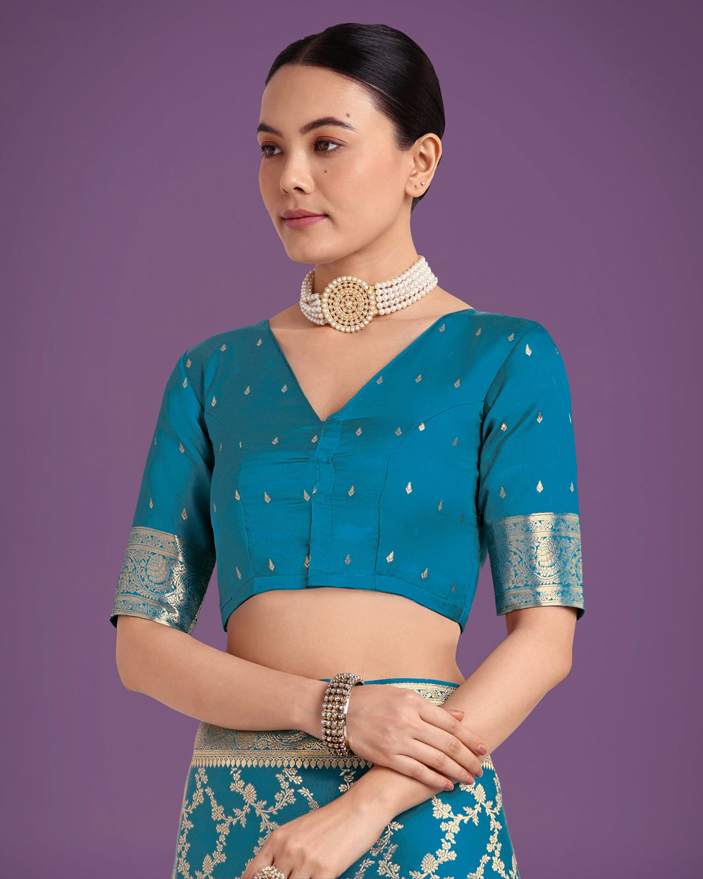 Monjolika Fashion Stunning Cyan blue Banarasi Satin Silk Golden Meenakari Work Saree | Grocsy