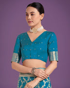 Monjolika Fashion Stunning Cyan blue Banarasi Satin Silk Golden Meenakari Work Saree | Grocsy