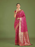 Monjolika Fashion Stunning Rani Pink Banarasi Satin Silk Golden Meenakari Work Saree | Grocsy