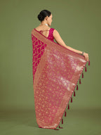 Monjolika Fashion Stunning Rani Pink Banarasi Satin Silk Golden Meenakari Work Saree | Grocsy