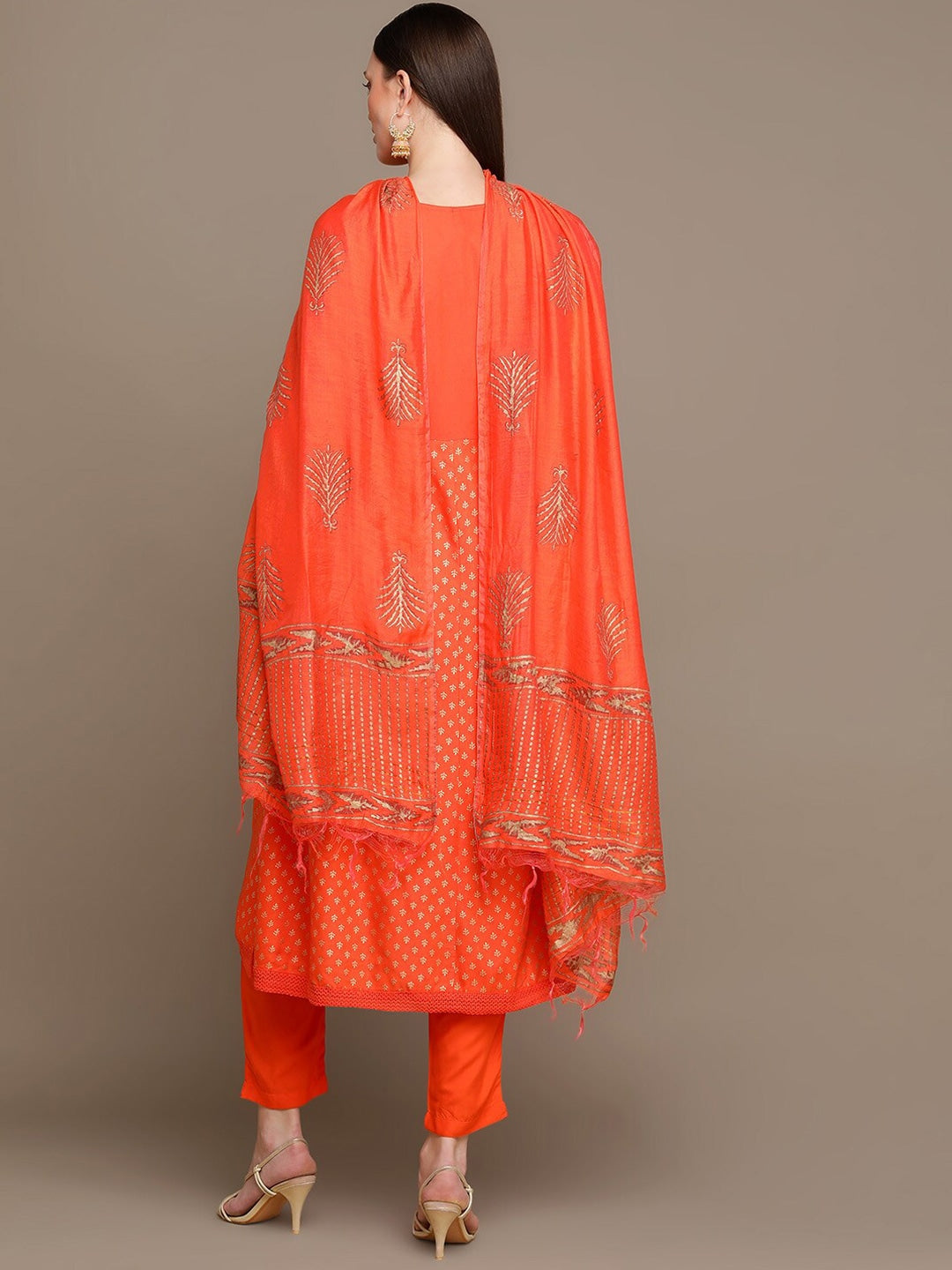 HERE&NOW Ethnic Motifs Embroidered Mirror Work Anarkali Kurta with Trousers & Dupatta | Grocsy