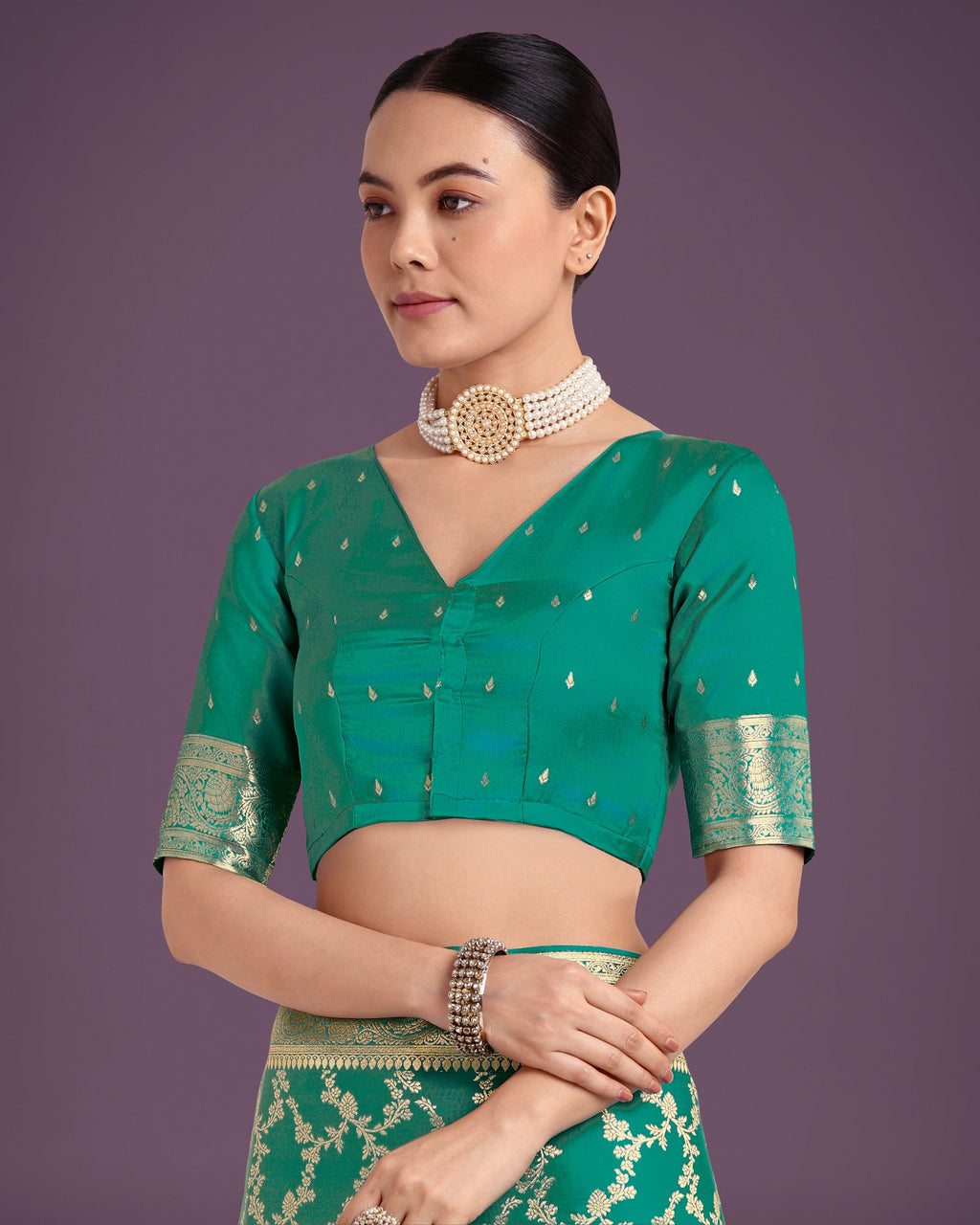 Monjolika Fashion Stunning Turquoise Banarasi Satin Silk Golden Meenakari Work Saree | Grocsy