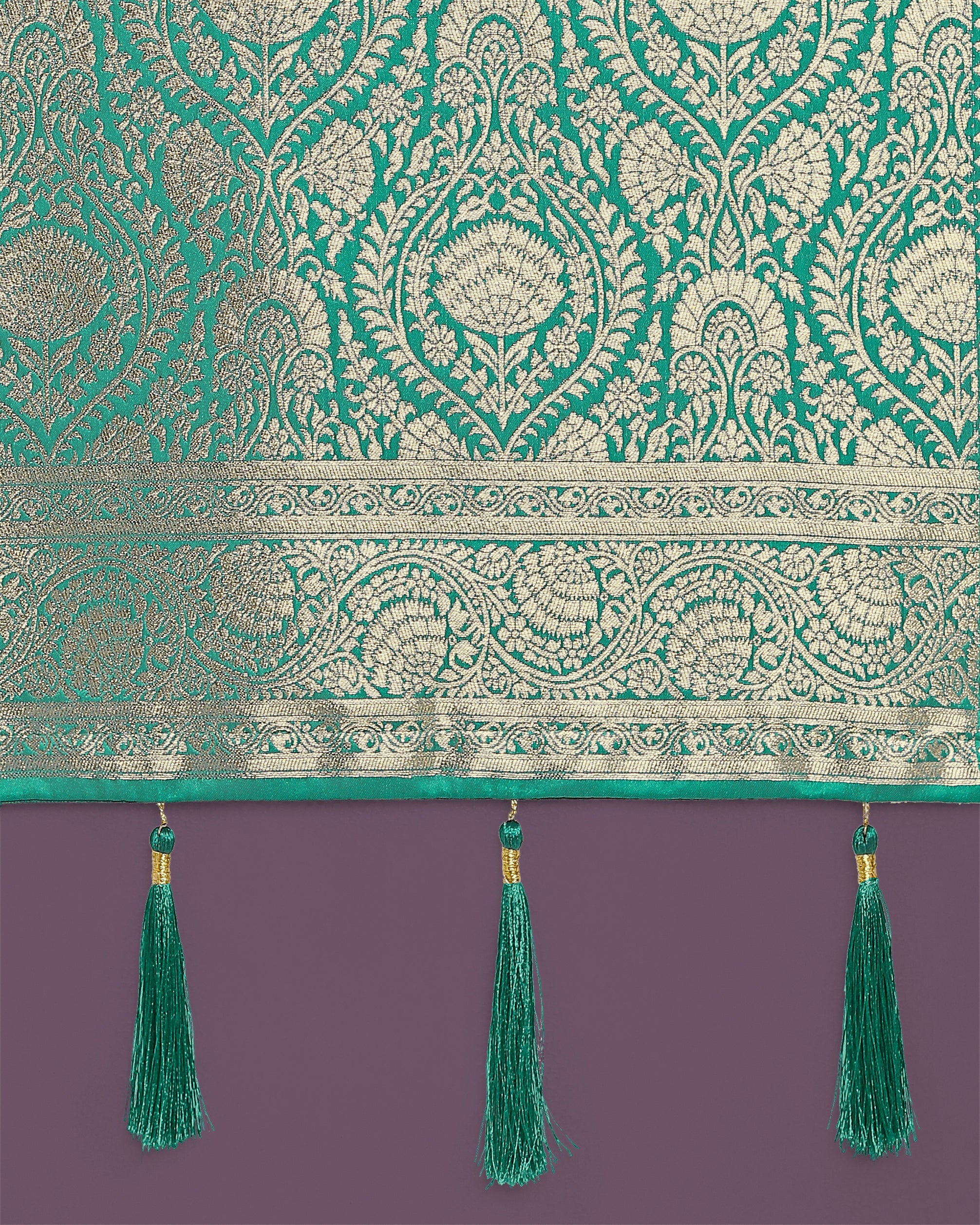 Monjolika Fashion Stunning Turquoise Banarasi Satin Silk Golden Meenakari Work Saree | Grocsy