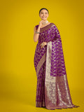 Monjolika Fashion Stunning Purple Banarasi Satin Silk Golden Meenakari Work Saree | Grocsy