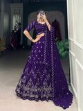 Lorenvalley Purple Georgette Sequins and Thread Embroidery Work Lehenga Choli | Grocsy