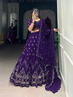 Lorenvalley Purple Georgette Sequins and Thread Embroidery Work Lehenga Choli | Grocsy