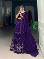 Lorenvalley Purple Georgette Sequins and Thread Embroidery Work Lehenga Choli | Grocsy