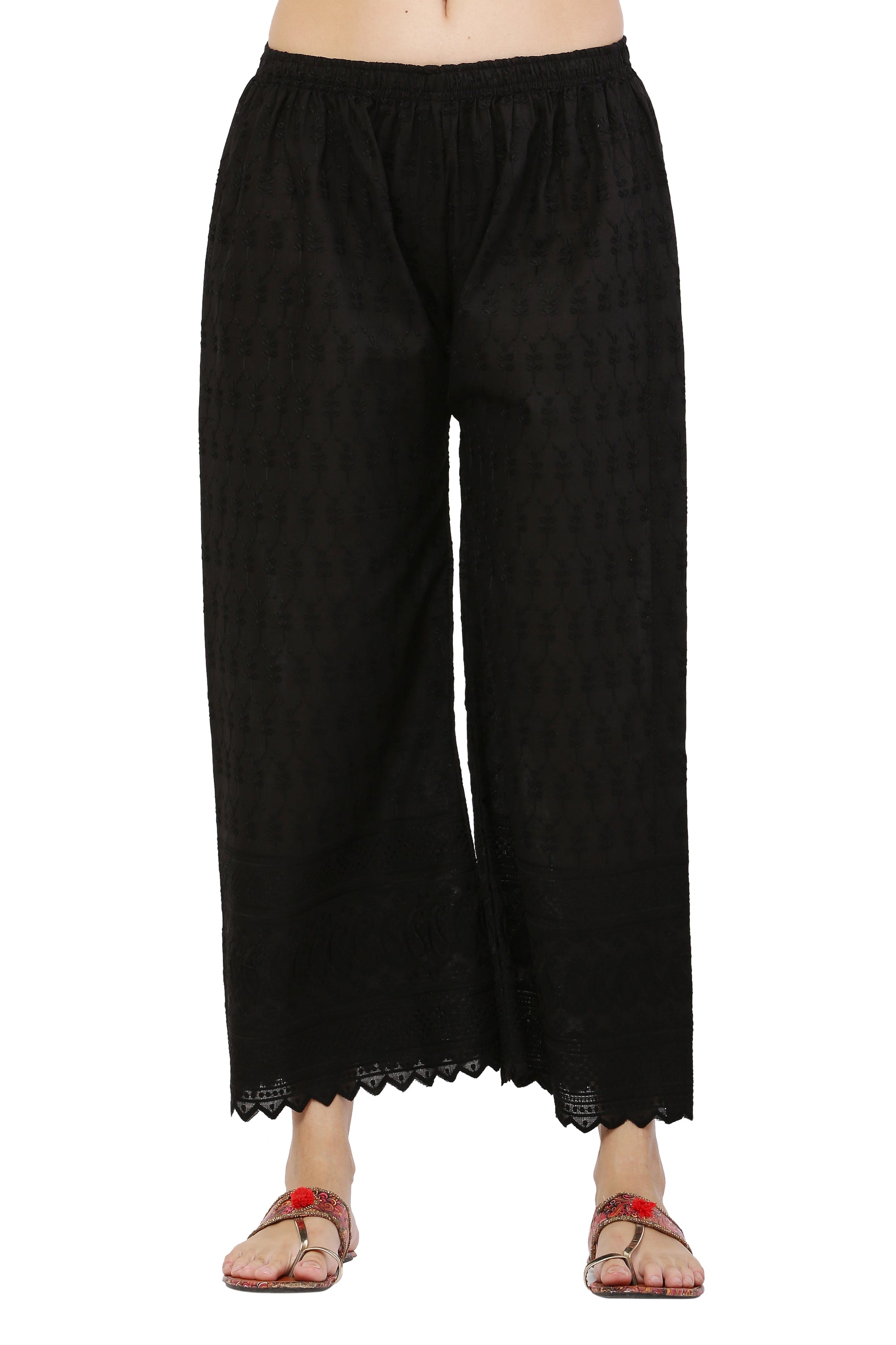 PAVONINE Black Color Full Chikankari Cotton Fabric Sharara For Women | Grocsy
