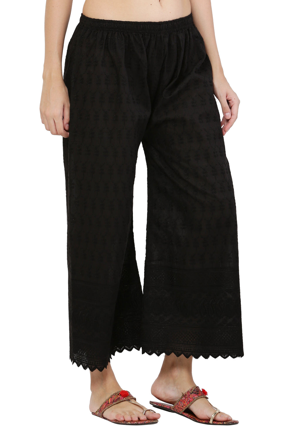 PAVONINE Black Color Full Chikankari Cotton Fabric Sharara For Women | Grocsy