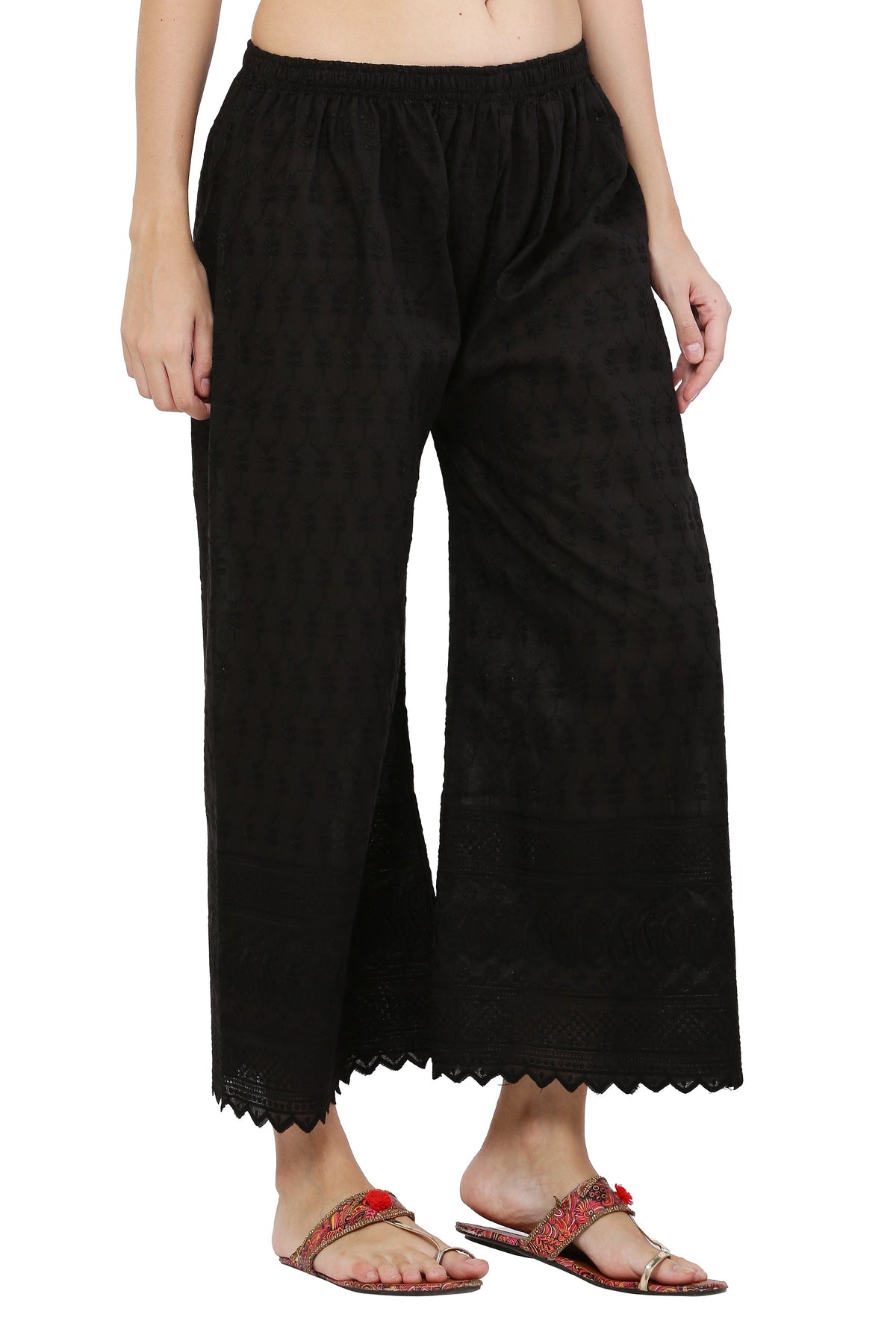 PAVONINE Black Color Full Chikankari Cotton Fabric Sharara For Women | Grocsy