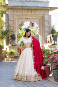 Lorenvalley OffWhite Vichitra Silk Sequins and Thread Embroidery Work Lehenga Choli | Grocsy