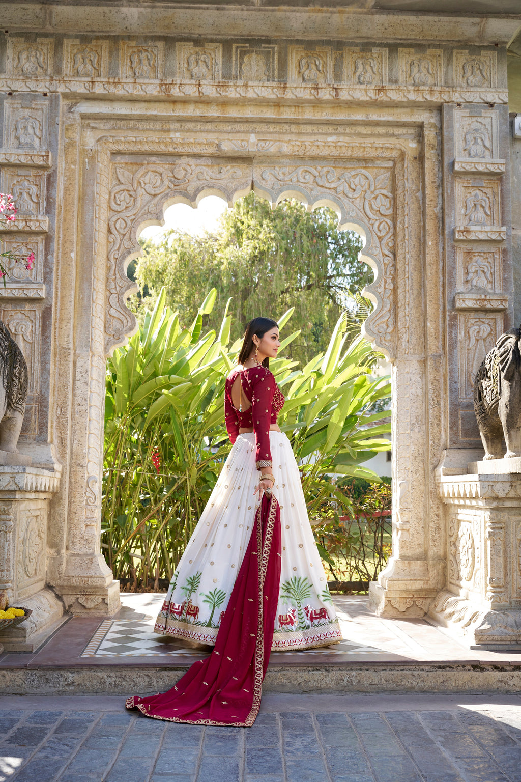 Lorenvalley White Georgette Sequins and Thread Embroidery Work With Lace Touch Up Lehenga Choli with Dupatta | Grocsy
