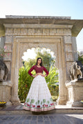 Lorenvalley White Georgette Sequins and Thread Embroidery Work With Lace Touch Up Lehenga Choli with Dupatta | Grocsy