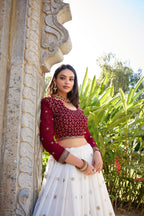 Lorenvalley White Georgette Sequins and Thread Embroidery Work With Lace Touch Up Lehenga Choli with Dupatta | Grocsy