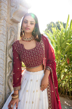 Lorenvalley White Georgette Sequins and Thread Embroidery Work With Lace Touch Up Lehenga Choli with Dupatta | Grocsy