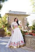 Lorenvalley Georgette Sequins and Thread Embroidery Work With Embossed Design Lace Lehenga Choli | Grocsy