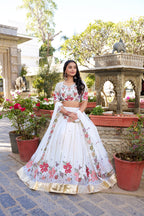 Lorenvalley Georgette Sequins and Thread Embroidery Work With Embossed Design Lace Lehenga Choli | Grocsy
