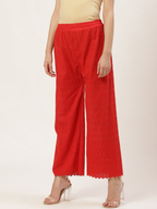 PAVONINE Red Color Full Chikankari Cotton Fabric Sharara For Women | Grocsy