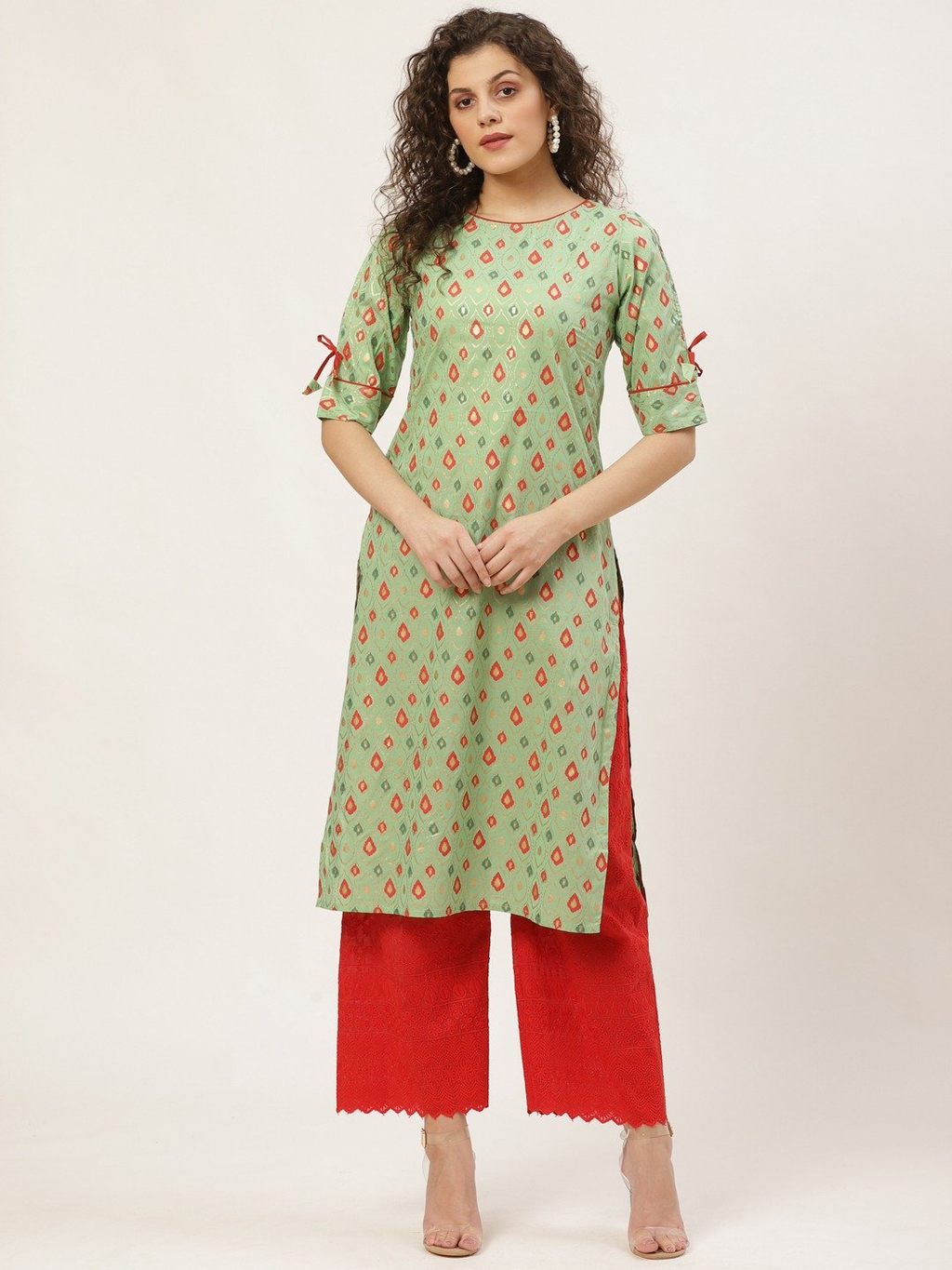 PAVONINE Red Color Full Chikankari Cotton Fabric Palazzo For Women | Grocsy