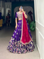 Lorenvalley Purple Vichitra Silk Sequins and Thread Embroidery Work Lehenga Choli | Grocsy