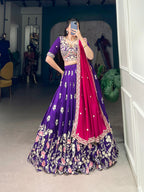 Lorenvalley Purple Vichitra Silk Sequins and Thread Embroidery Work Lehenga Choli | Grocsy