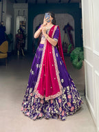 Lorenvalley Purple Vichitra Silk Sequins and Thread Embroidery Work Lehenga Choli | Grocsy