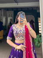 Lorenvalley Purple Vichitra Silk Sequins and Thread Embroidery Work Lehenga Choli | Grocsy