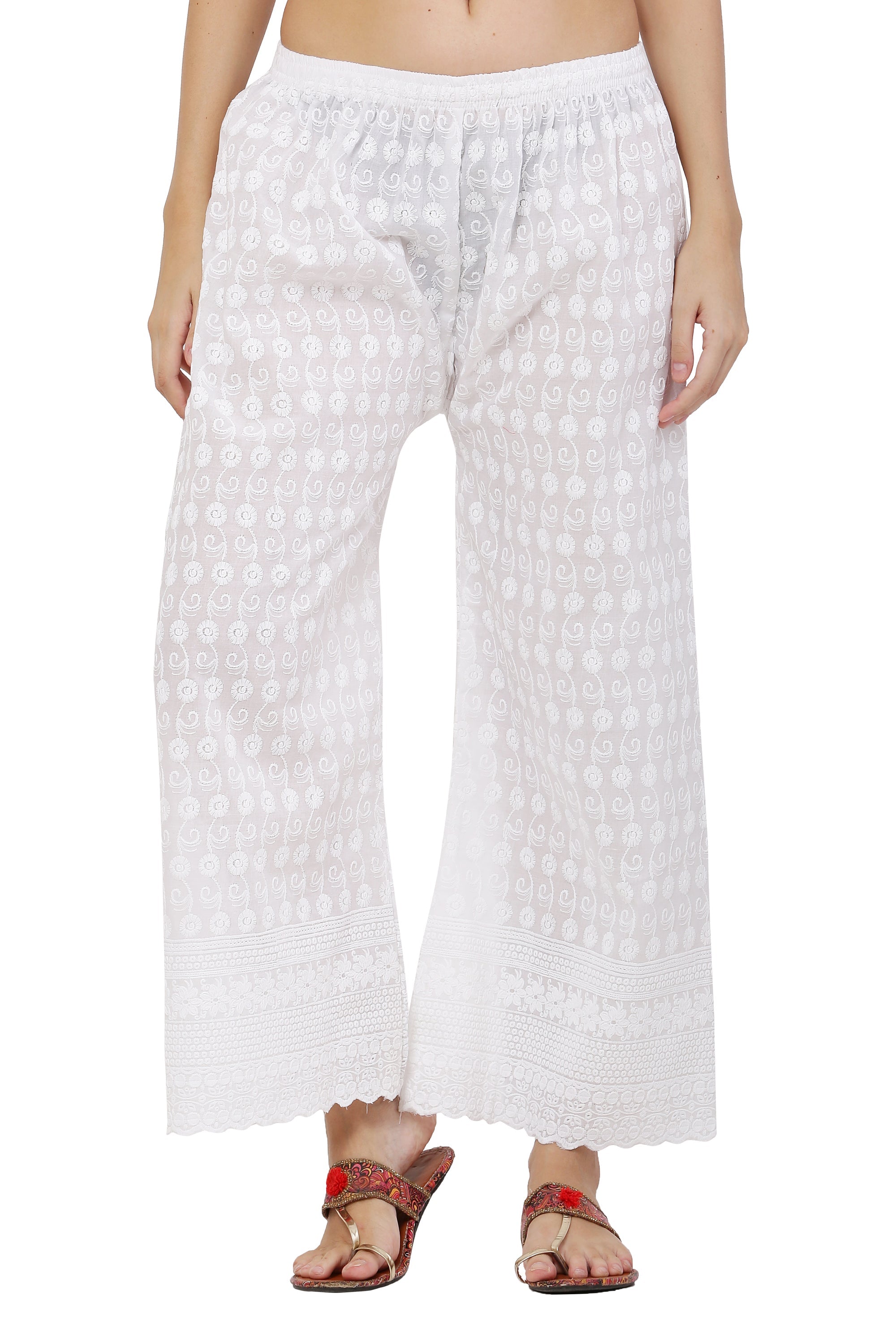 PAVONINE White Color Full Chikankari Cotton Fabric Sharara For Women | Grocsy
